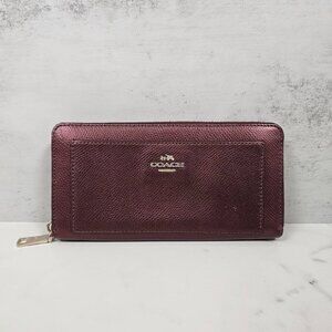 Coach Metallic Cherry Bramble Rose Leather Zip Accordion Wallet